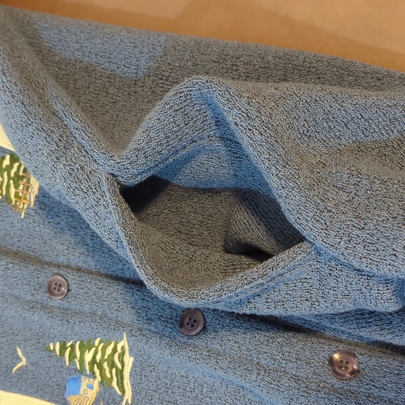 Bon Worth Sweater Lighthouses Women Medium Blue Button Winter Scene - Picture 8 of 11